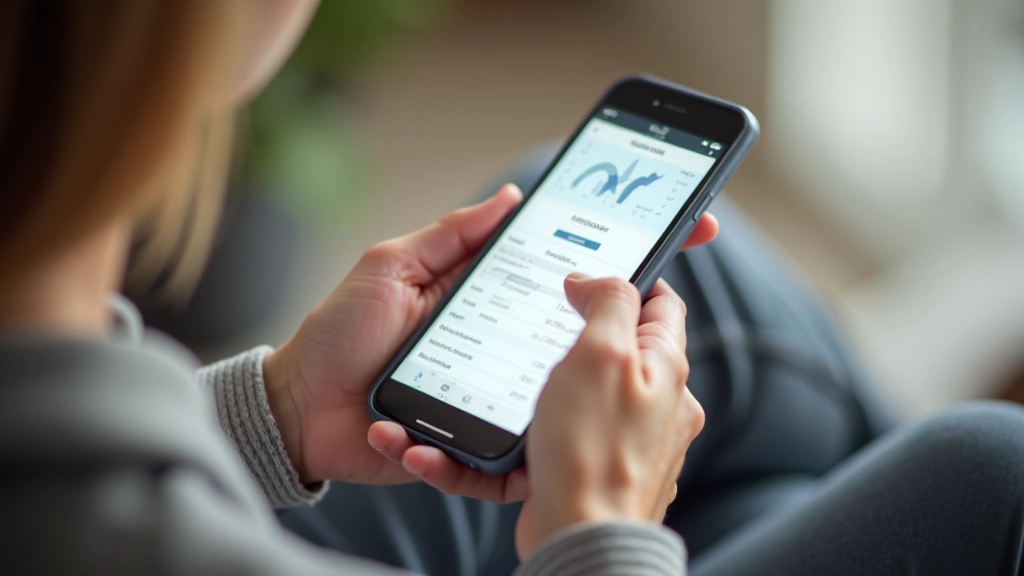 Osoba analyzuje rozpočtové data na mobilní aplikaci s různými grafy a kategorií