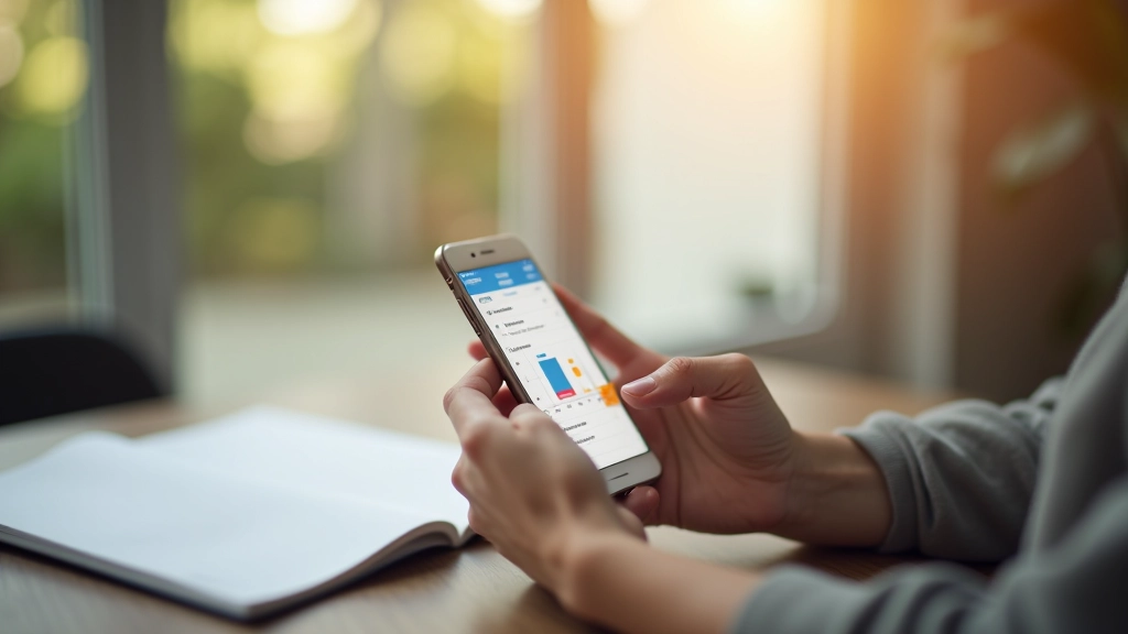 Osoba používá mobilní aplikaci na telefonu k sledování výdajů