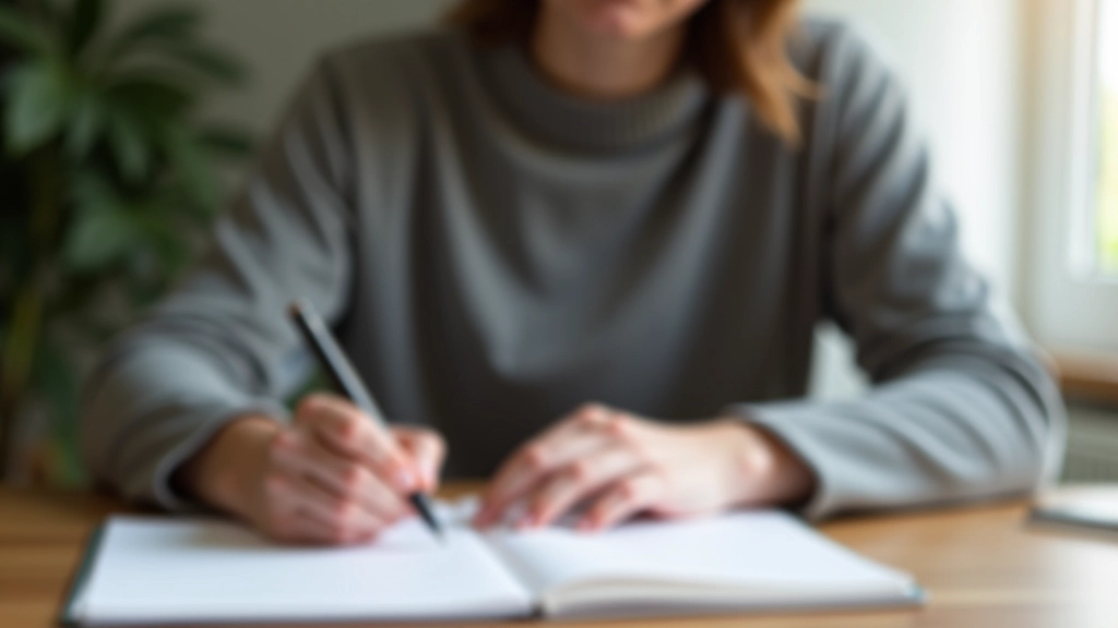 Osoba zapisující své denní výdaje do poznámkového bloku s perem v ruce