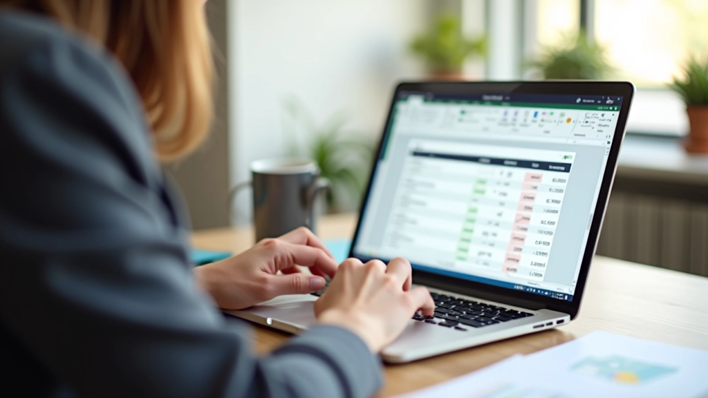 Osoba pracuje s tabulkou porovnávající rozpočet a skutečné výdaje na počítači