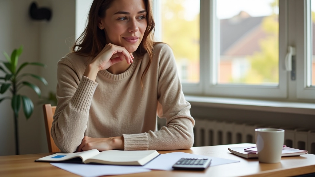 Osoba plánující měsíční rozpočet se zápisníkem a kalkulačkou